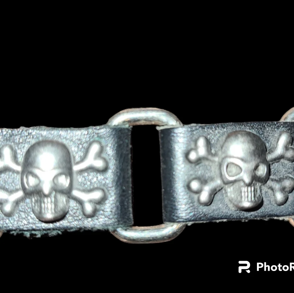 Bracelet Skull and Crossbones black leather and silver unisex
